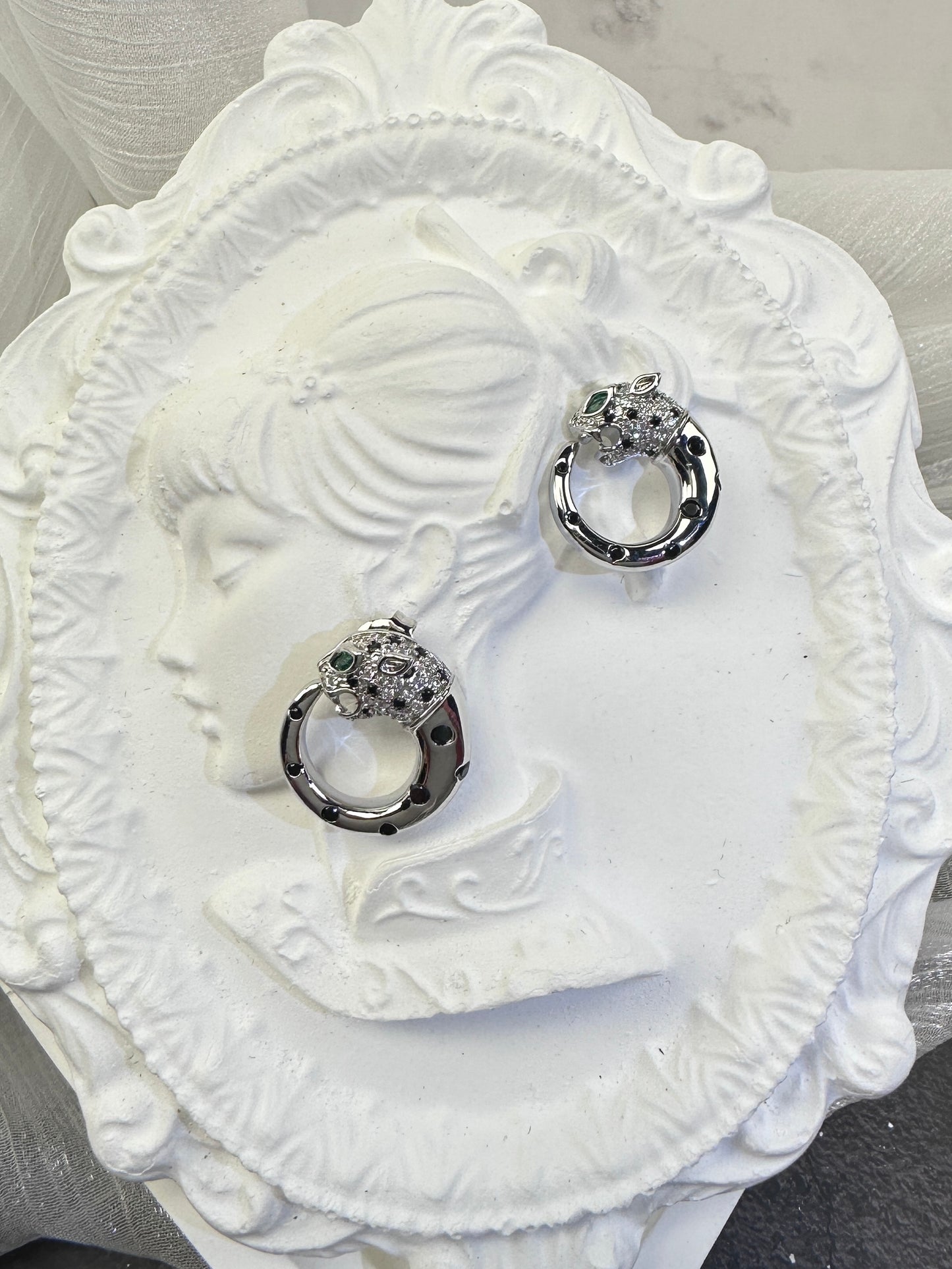 Wild Elegance Panther Head Pave Hoop Earrings
