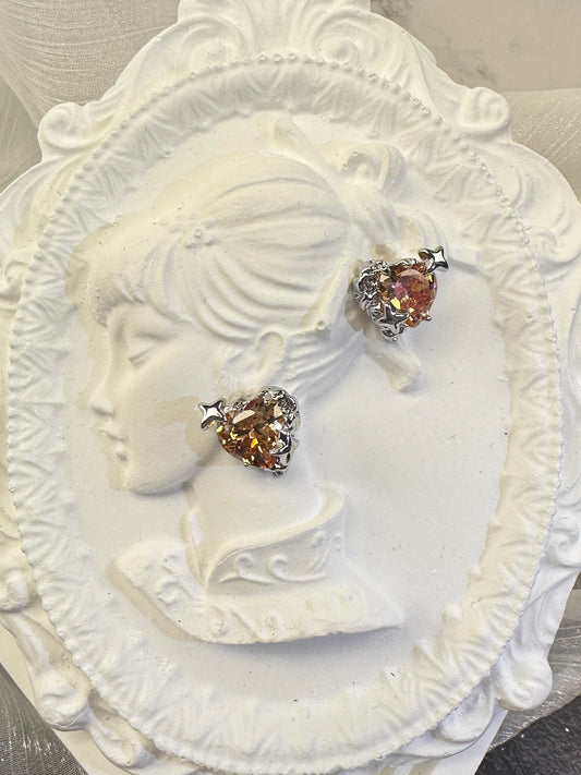 Celestial Champagne Heart-Cut Liquid Metal Stud Earrings