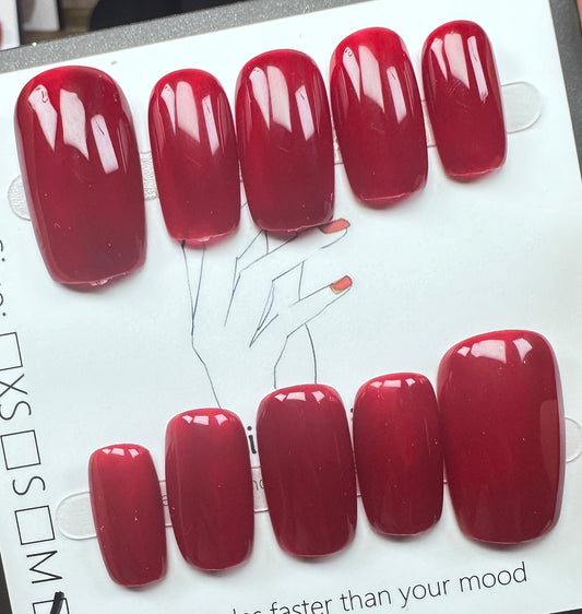 Classic Cherry Gloss | Luxury Handmade Medium Square Press-On Nails