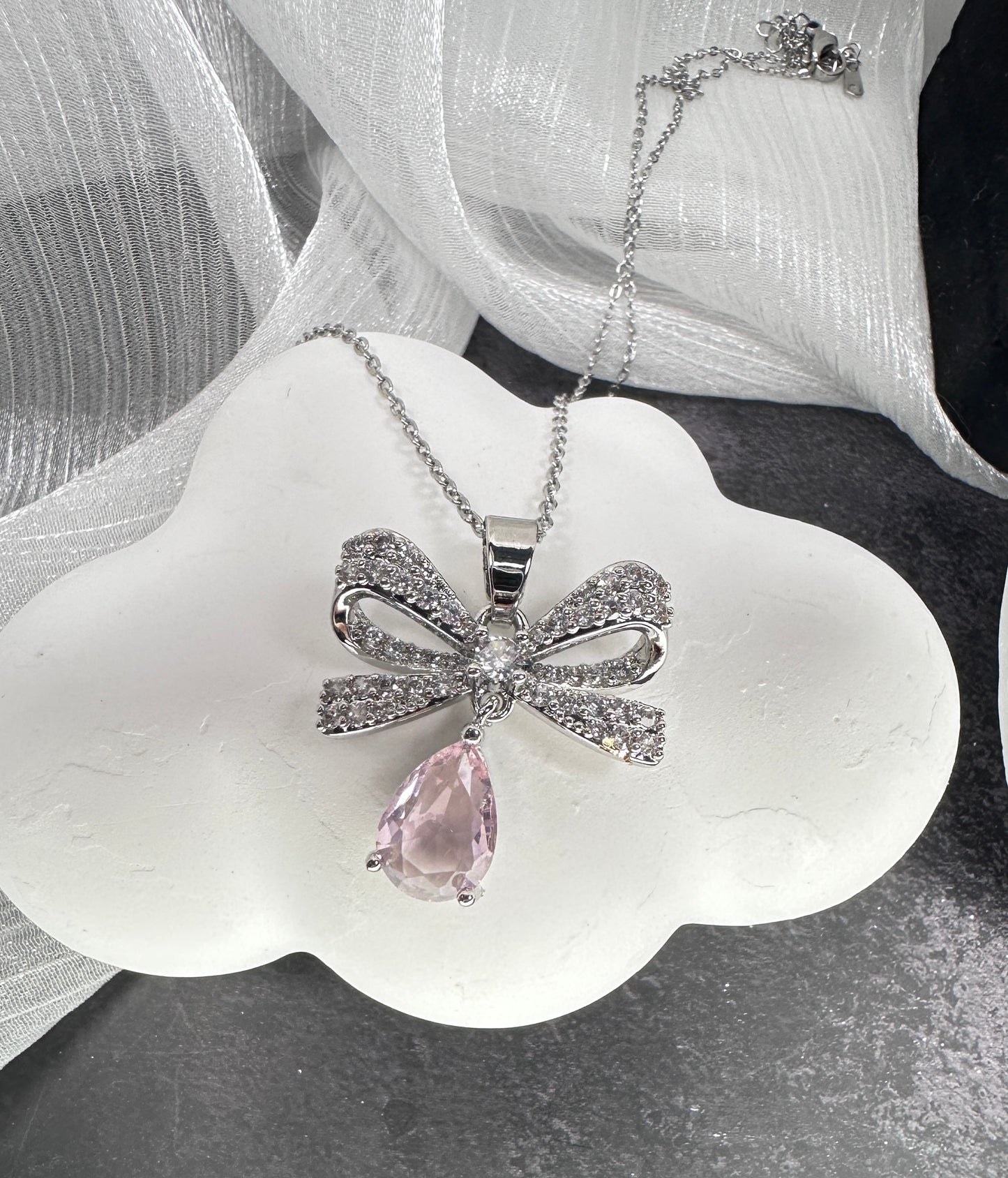Crystalline Bow & Drop Jewelry Set (Gift Box Included)| Necklace & Earrings Gift Box | DN-DS | Luxury Gift-Ready Jewelry Set