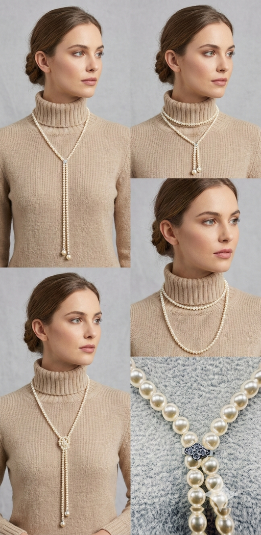 Convertible Champagne Simulated Pearl Necklace
