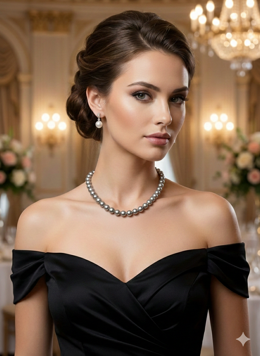 Perched Butterfly Grey Pearl Necklace