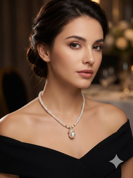 Trio Prelude · White Pearl & Stone Pendant Necklace