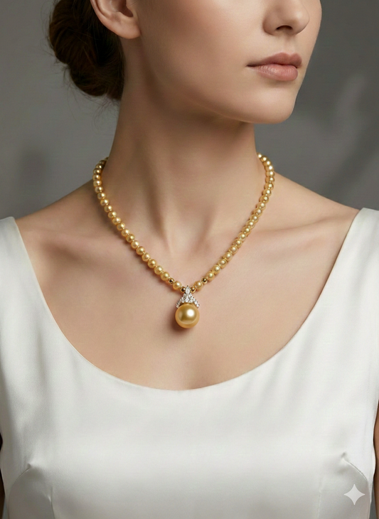 Gilded Trio · Gold Pearl & Stone Pendant Necklace