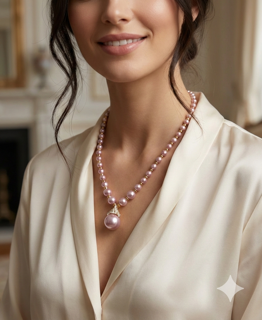 Violet Vertex · Lavender Pearl & Stone Pendant Necklace