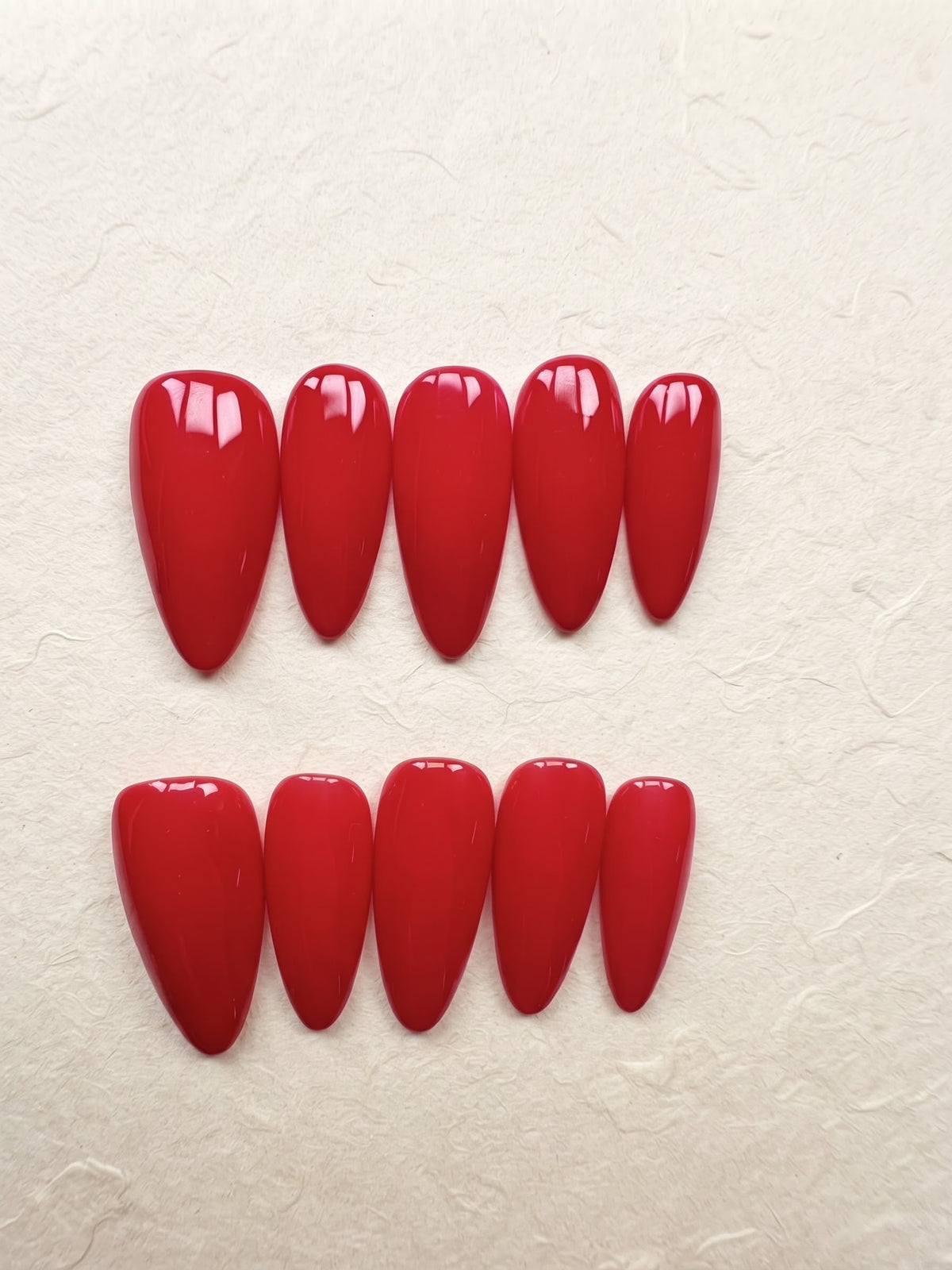 Rich Red Medium Almond Handmade Press-On Nails